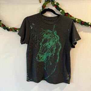 Raquel Allegra Horse Distressed Classic Fitted Tee size 0/XS